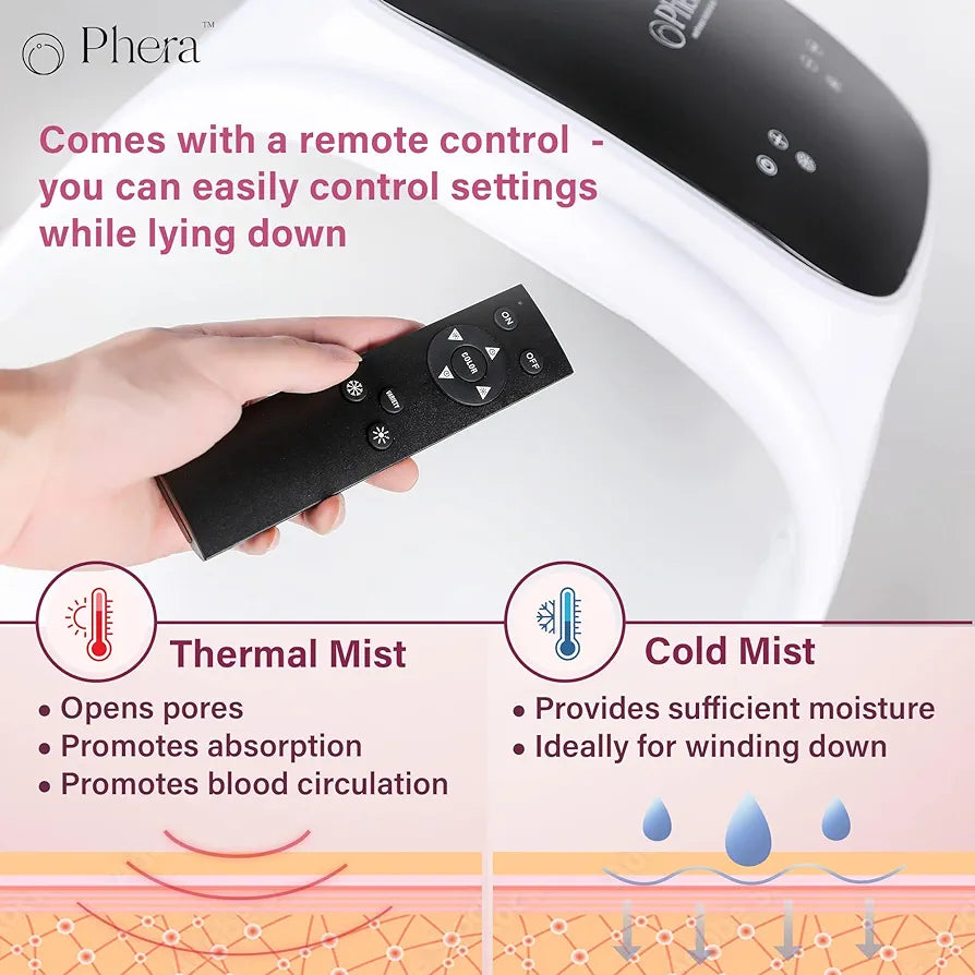 Informative graphic showing the benefits of thermal and cold mist from the Omega PDT Light.