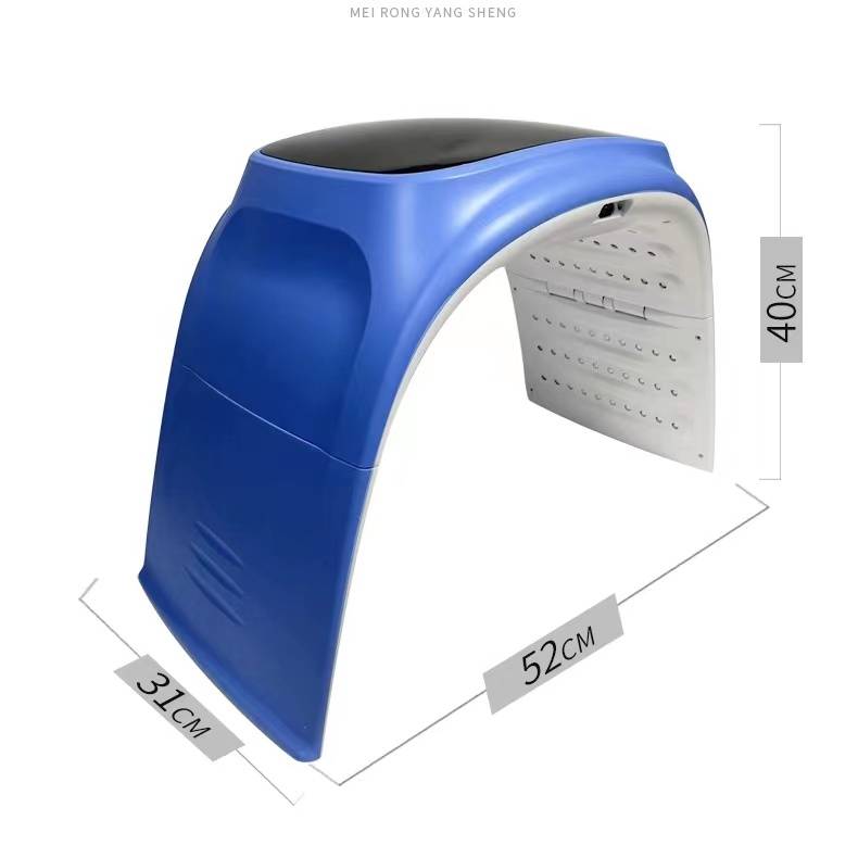 Dimensions and features of the Omega PDT Light, showcasing its compact size for facial therapy.