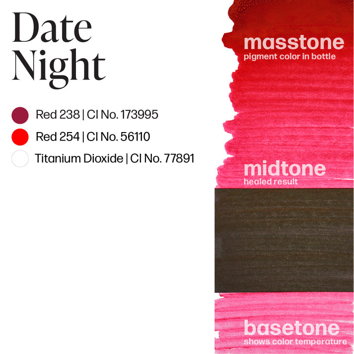 Packaging of Permablend Date Night lip pigment, emphasizing its vegan and cruelty-free formulation, perfect for enhancing natural beauty.