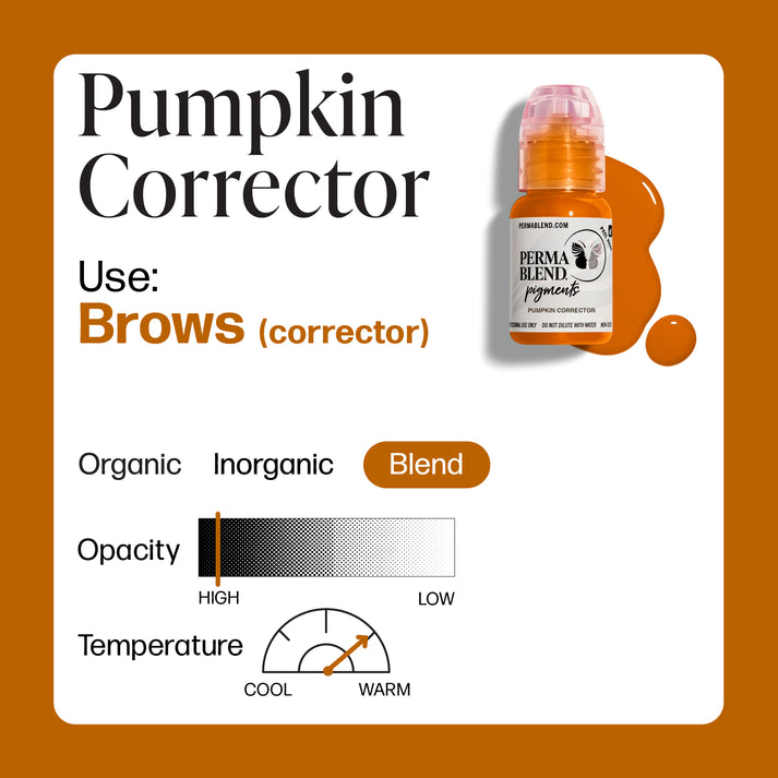 Permablend Pumpkin Corrector - Display of the high-quality packaging showcasing the ethical and vegan features of this brow color corrector.