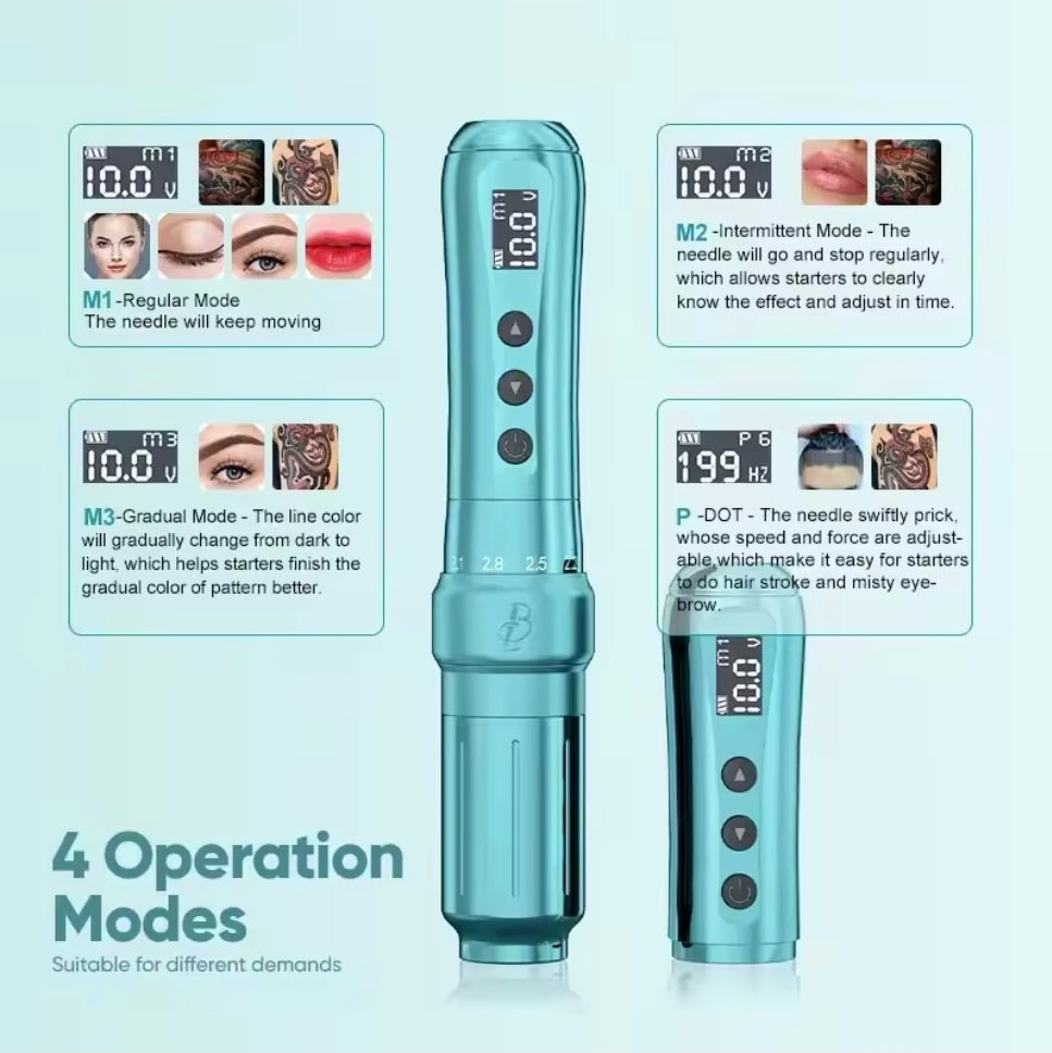 Biomaser U1 Wireless PMU pen machine with dual battery heads to enhance operational efficiency.