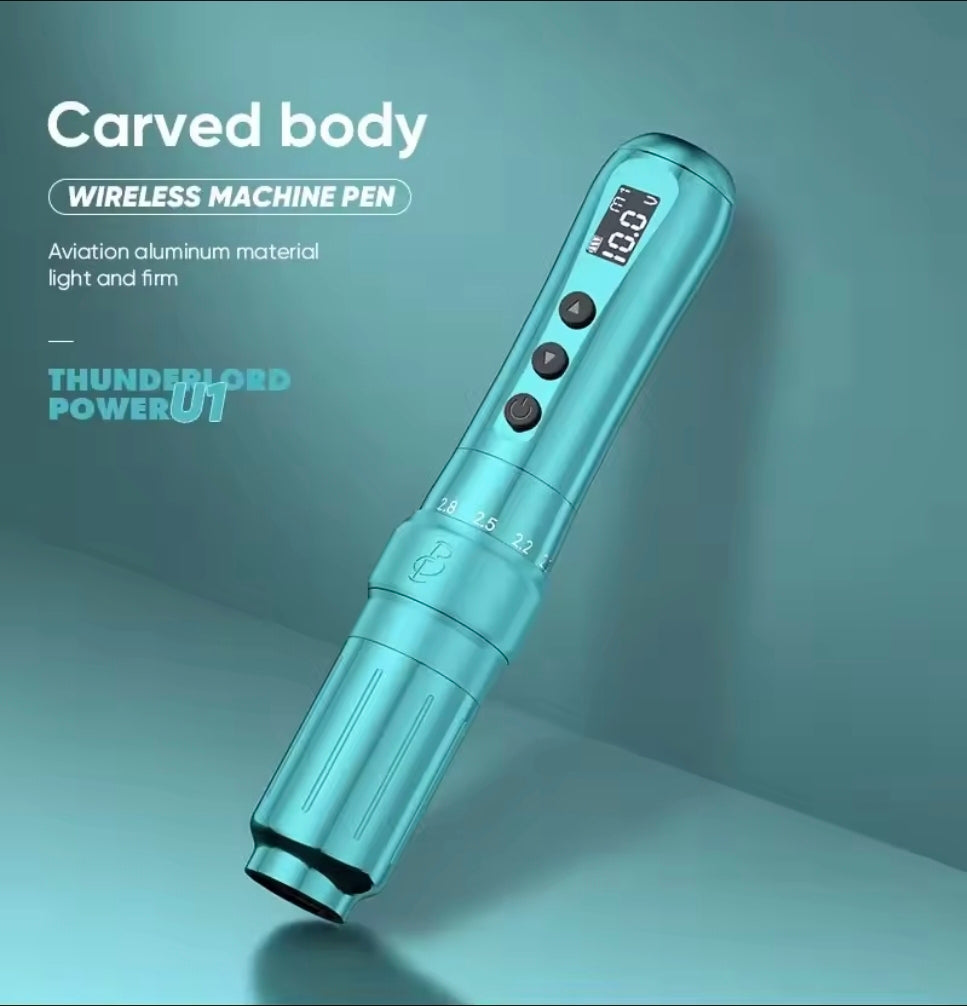 Biomaser U1 Wireless PMU pen machine showcasing the included accessories and warranty.