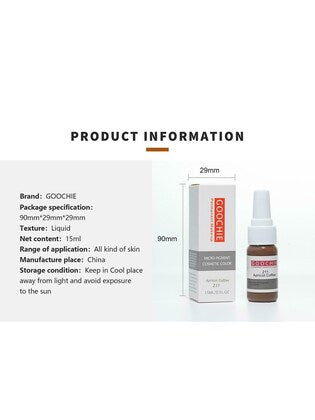 Detailed product information for Goochie Salmon Pink 305, featuring both the box and the applicator bottle, including specifications and storage instructions.