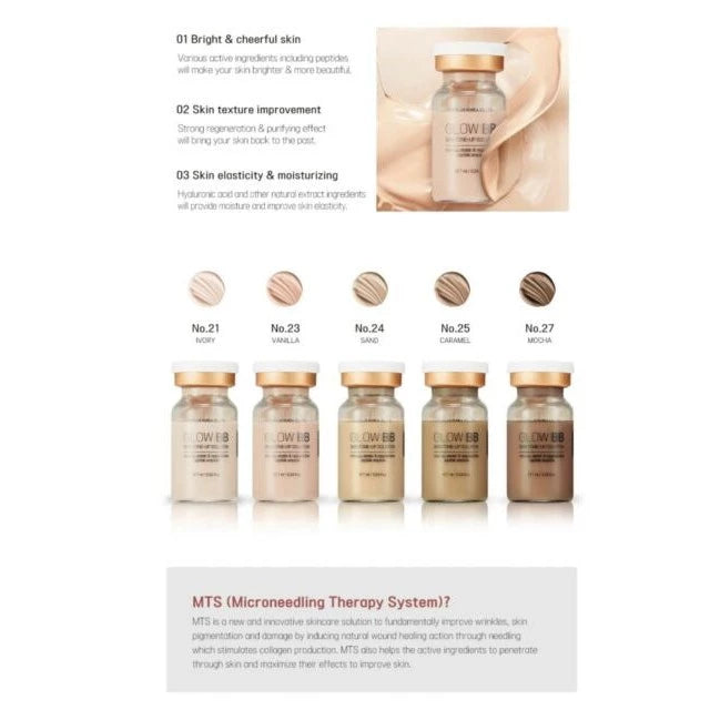 Before and after using Dr. Drawing Glow BB ampoules, displaying the visible effects of the BB Glow treatment.