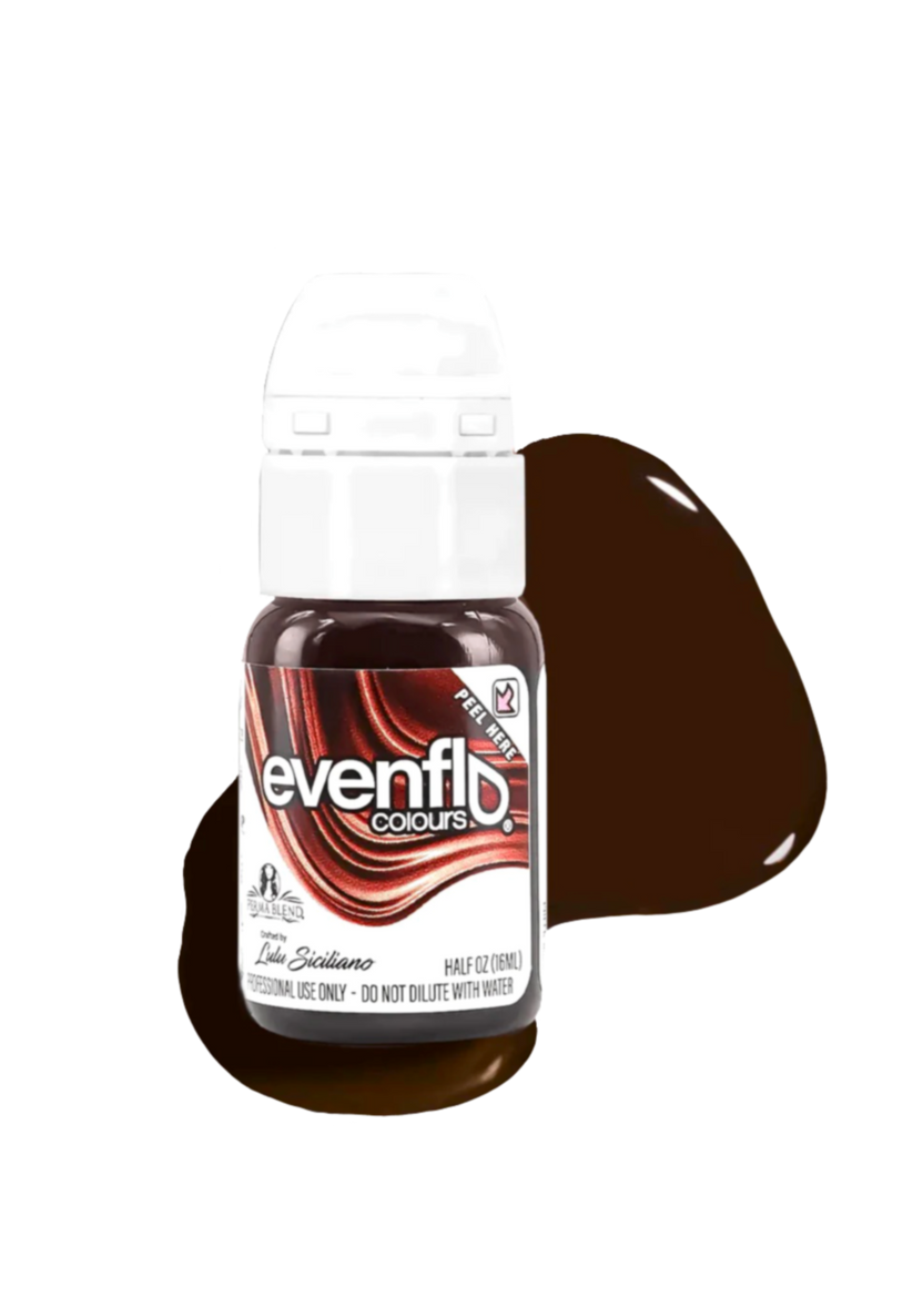 Close-up of Permablend Evenflo Terra 15ml showing vibrant brow pigment ideal for PMU artists.