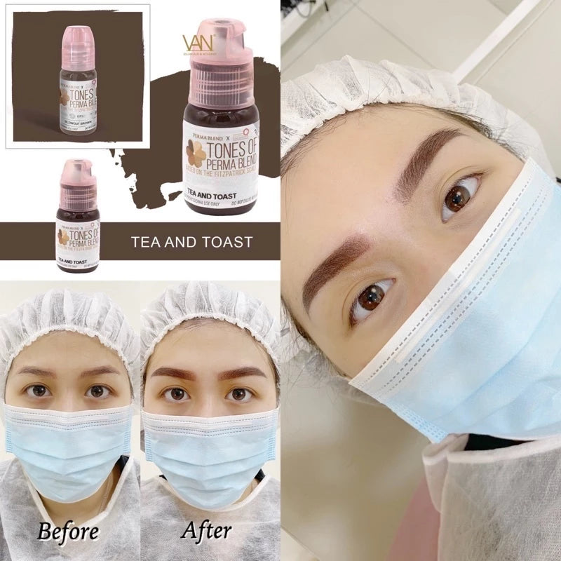 Swatch of Permablend Tea and Toast pigment displaying its natural color, perfect for enhancing brows on various hair types.