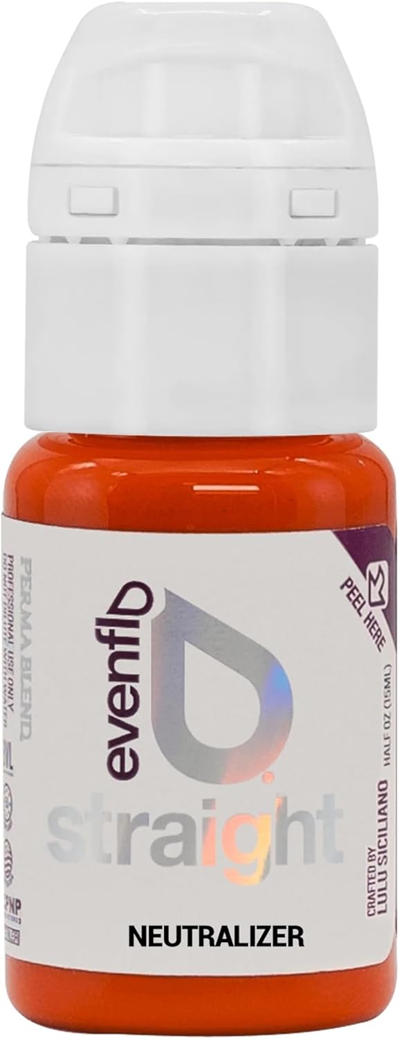 Close-up of Evenflo Neutralizer pigment bottle, emphasizing its vibrant hue and professional packaging for cosmetic use.
