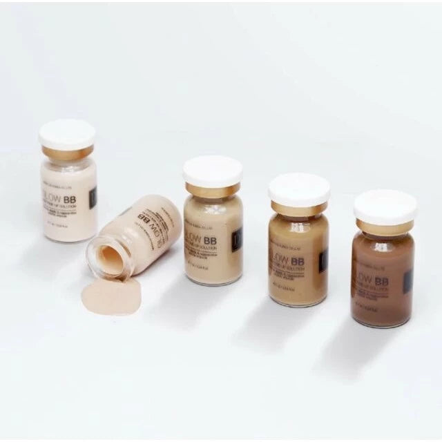 Application of Dr. Drawing Glow BB Glow ampoules by a professional, illustrating the BB Glow process for flawless skin.