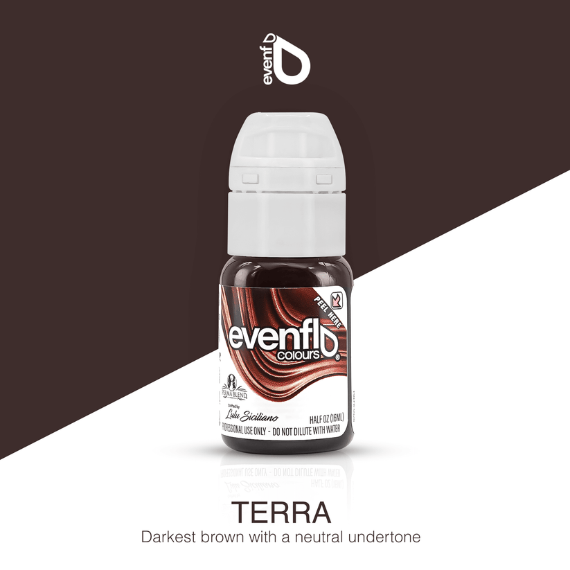 Permablend Evenflo Terra 15ml Brow pigment bottle for permanent makeup - PMU eyebrow pigment.