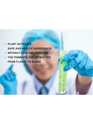 Lab-themed image demonstrating plant-derived ingredients in formulas like Goochie Grey Coffee 216 eyebrow pigment.