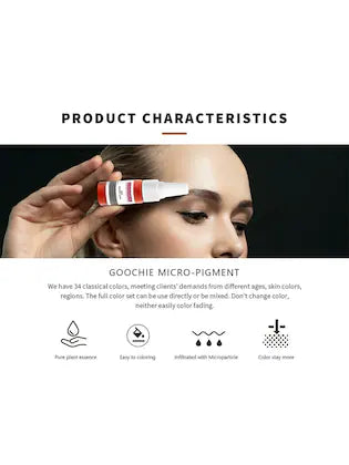 Goochie Grey Coffee 216 eyebrow pigment being applied on a model's eyebrow, illustrating its usage.
