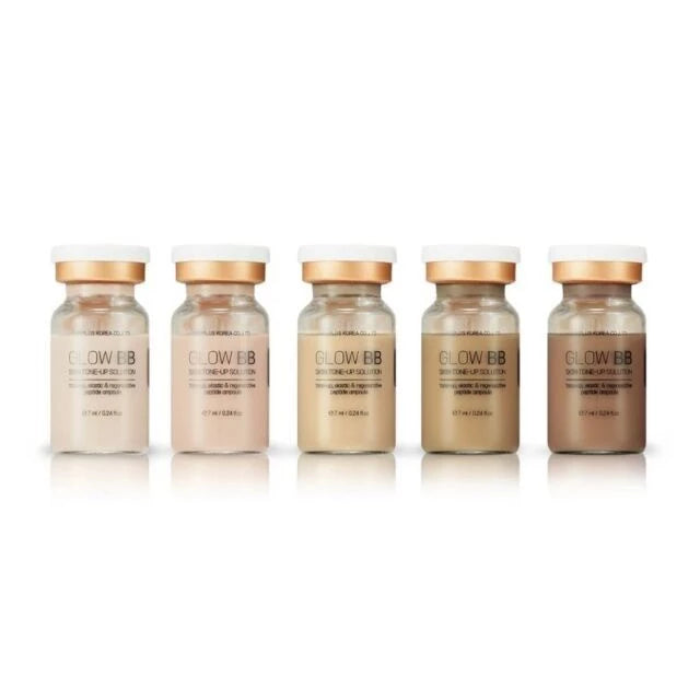 Dr. Drawing Glow BB Glow ampoules in a beauty salon setting, highlighting their innovative formula for achieving radiant skin.