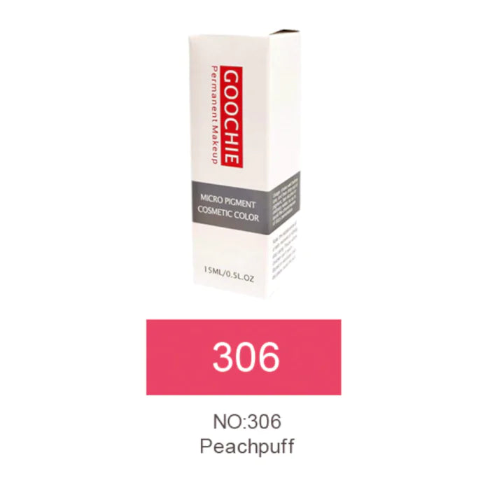 Packaging of Goochie Peachpuff 306 micro pigment cosmetic color highlighting the 15ml bottle size.