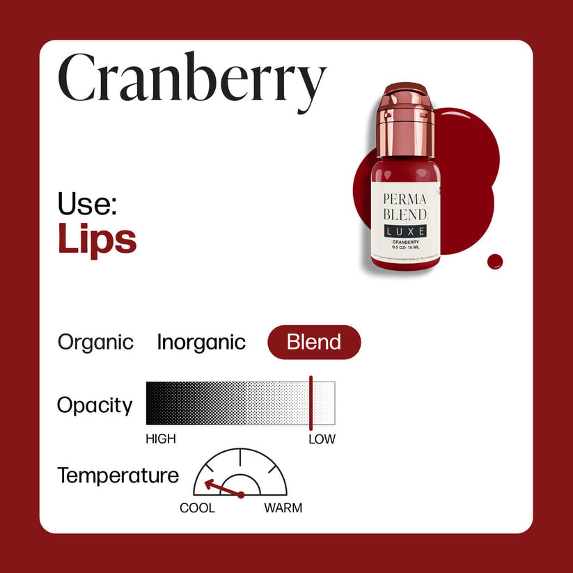 Close-up of Permablend LUXE Cranberry pigment swatch demonstrating its light opacity and dark cranberry hue.