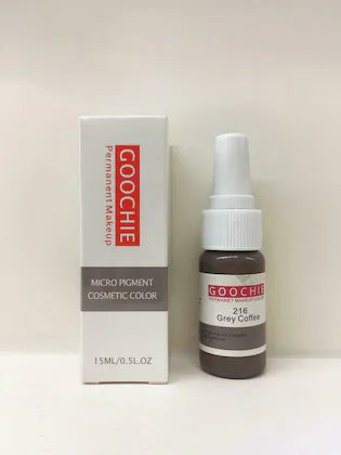 Goochie Grey Coffee 216 eyebrow pigment bottle displayed with its packaging, emphasizing the 15ml size.