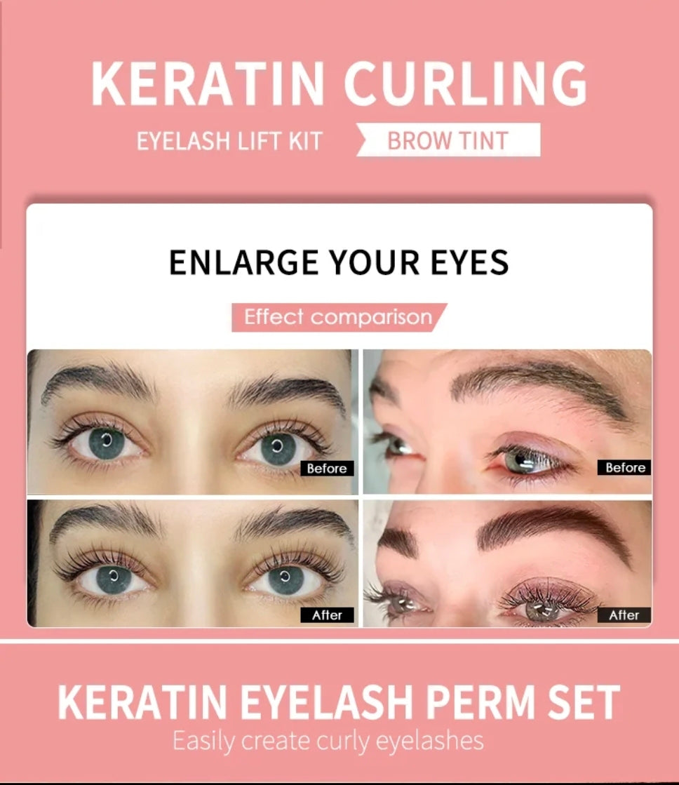 Before and after comparison using the ICONSIGN Lash Lift & Tint Kit - Black, illustrating the impactful results on lashes and brows, perfect for those seeking a Lash lifting and tinting kit.
