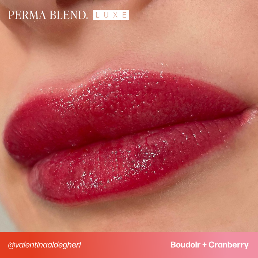 Permablend LUXE Cranberry application technique showing its blendable formulation on skin for a natural look.