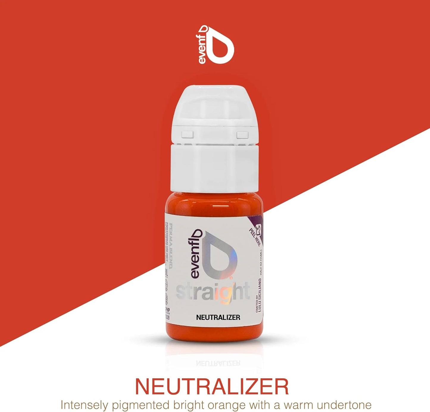 Bright orange pigment bottle labeled 'Neutralizer' from Evenflo, displayed against a coordinating orange background.