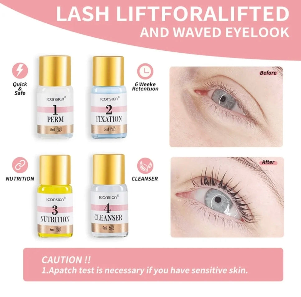 Instructional image highlighting the components of the ICONSIGN Lash Lift & Tint Kit - Black, demonstrating the effective combination of products for an Eyebrow lifting kit that delivers stunning results.