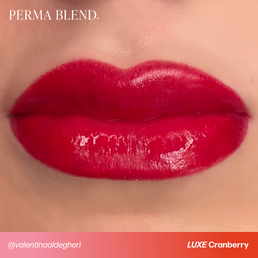 Group of Permablend LUXE pigments including Cranberry, emphasizing color variety for professional makeup artists.