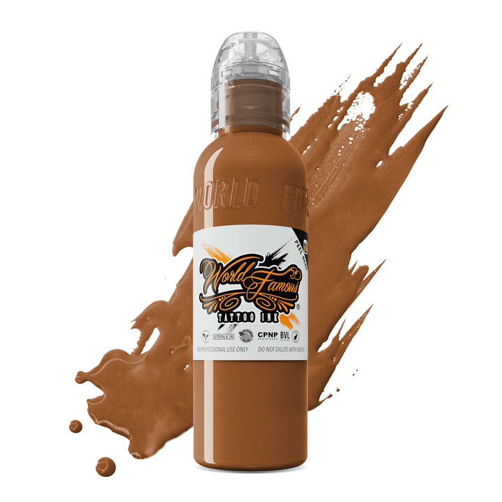 Packaging of World Famous - Skintone Botticelli Brown Ink highlighting its premium quality and animal-friendly formula.