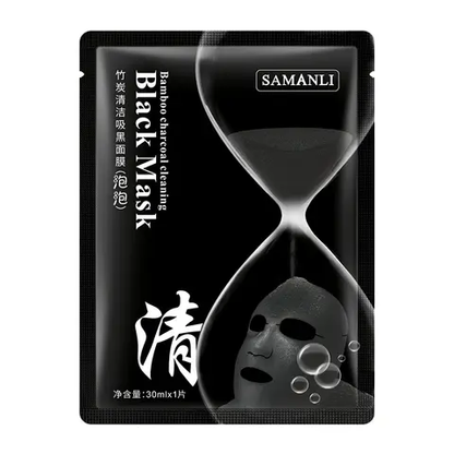 SAMANLI Bamboo Charcoal Cleansing Black Mask - Bubble mask designed to deeply cleanse and exfoliate skin.