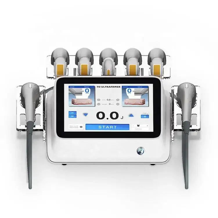 Demonstration of the 7D Hifu face and body treatment by SD Cosmetics Care, highlighting contour shaping and fat reduction.