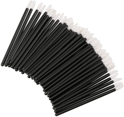 Black PMU Lip brushes with white tips, perfect for applying permanent makeup, available in a pack of 50.