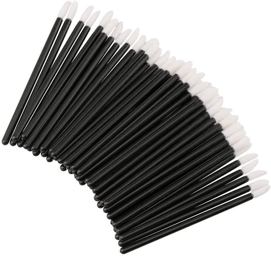 Black PMU Lip brushes with white tips, perfect for applying permanent makeup, available in a pack of 50.