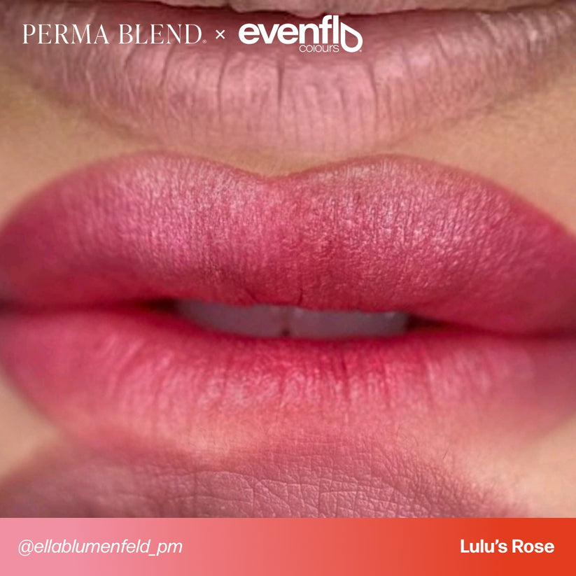 Lips featuring Evenflo Lulu's Rosé in an ombre effect, displaying a blend of soft and rich pink shades created using the product.