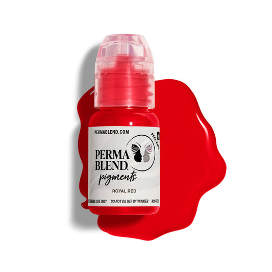 Permablend Royal Red lip pigment in a sleek bottle, perfect for enhancing natural beauty with a highly pigmented, medium opacity shade.