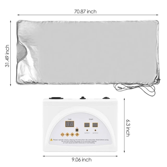 Weight Loss Thermal Sauna Blanket displayed with a safety alarm feature highlighted, ensuring safe use of the Heating Blanket.
