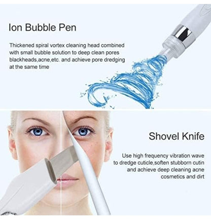 An ion bubble pen and shovel knife, essential tools for the hydrafacial machine, shown in a skincare treatment context.