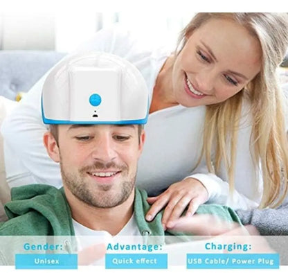 Packaging of the SD Cosmetics Care Portable Laser Hair Growth Helmet, showcasing its contents and effectiveness in combating hair loss.