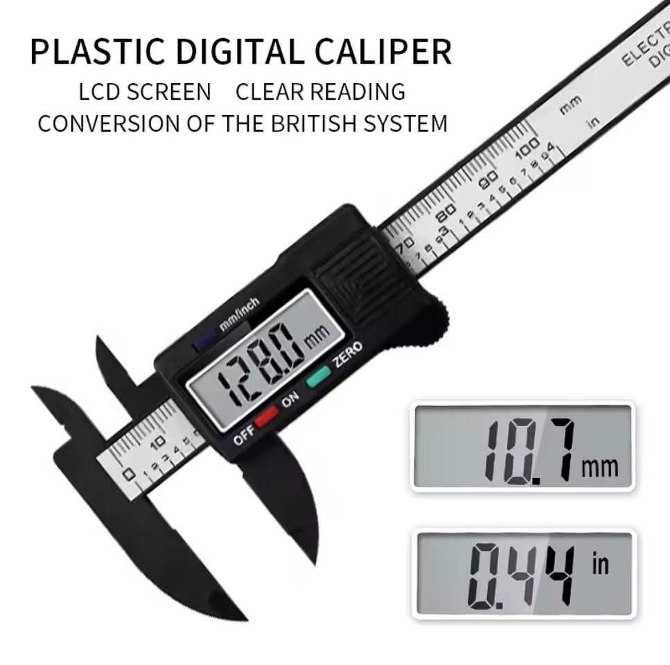 Digital Brow Measuring Tool showing 128.0 mm measurement alongside 10.7 mm and 0.44 in readout, ensuring precise eyebrow shaping.