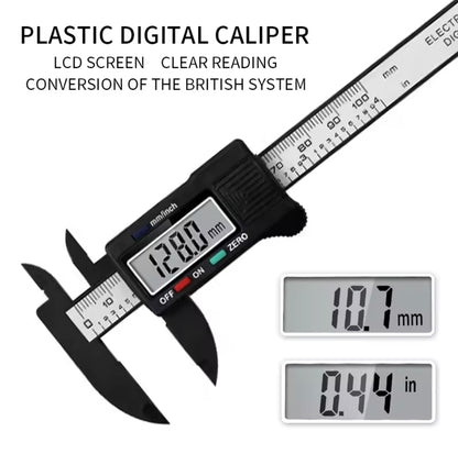Digital Brow Measuring Tool showing 128.0 mm measurement alongside 10.7 mm and 0.44 in readout, ensuring precise eyebrow shaping.