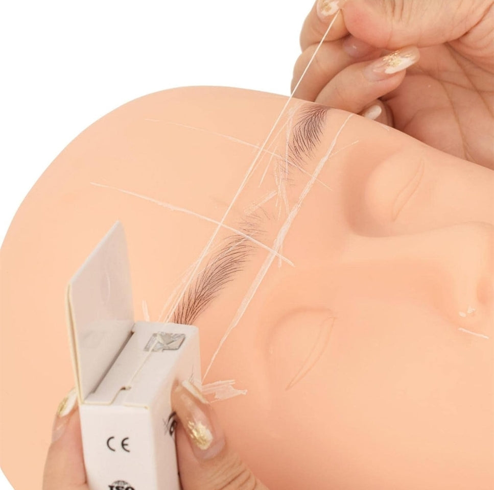 Eyebrow mapping process using White Eyebrow Mapping String, providing clear lines for accurate eyebrow shaping.