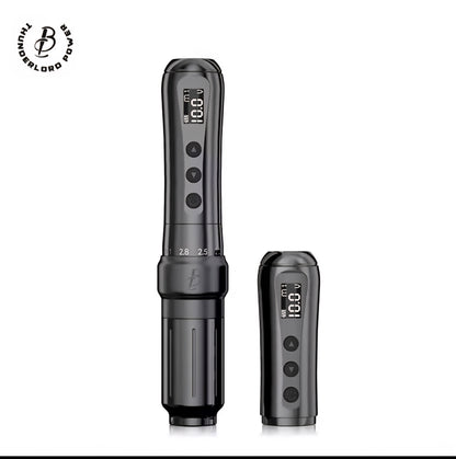 Close-up of the Biomaser U1 Wireless PMU pen machine featuring its coreless motor.