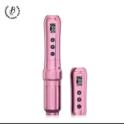 Illustration of the Biomaser U1 Wireless PMU pen machine showing different needle protrusion options.