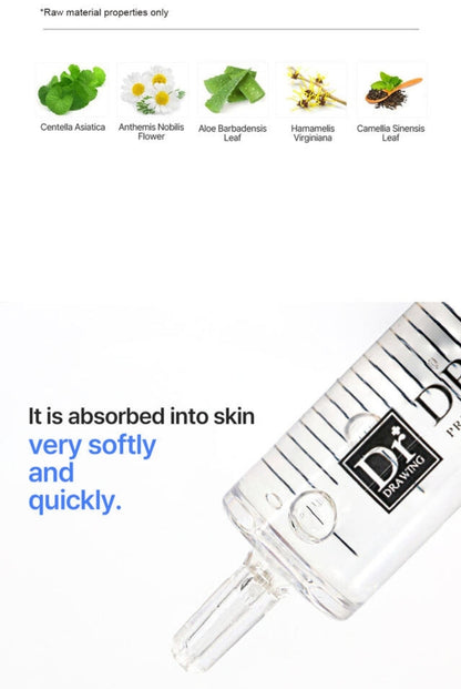 Infographic on benefits of Dr. Drawing HY-Control Hyaluronic Aqua Solution Ampoule 35ml, including hydration and brightening.