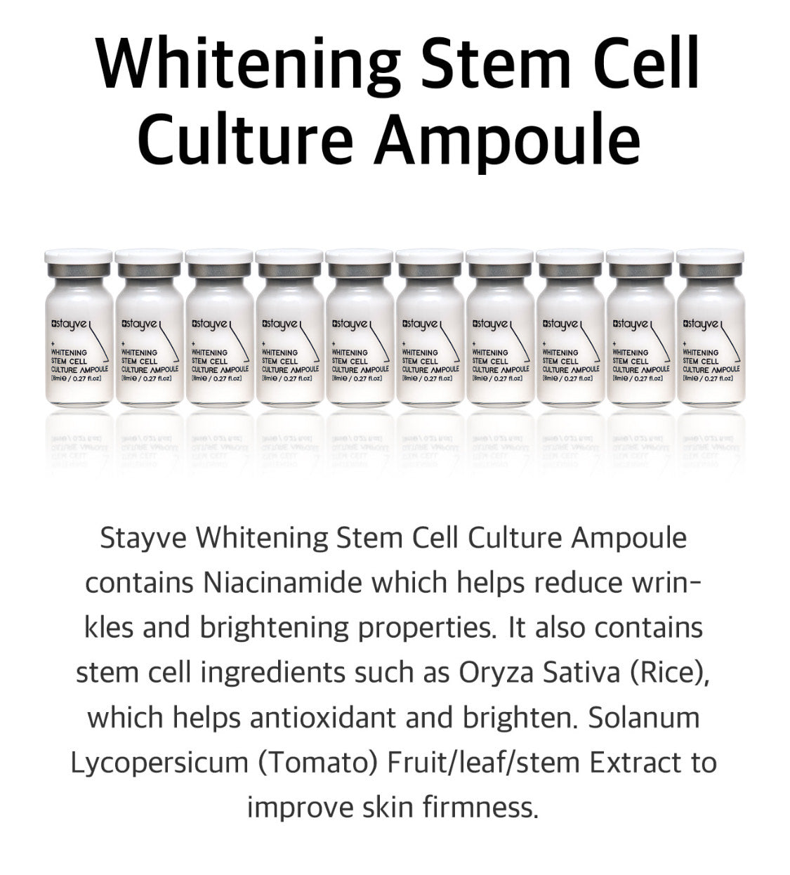 Korean Stayve Whitening Stem Cell Culture Ampoule 8ml 1 vial - SD Cosmetics Care