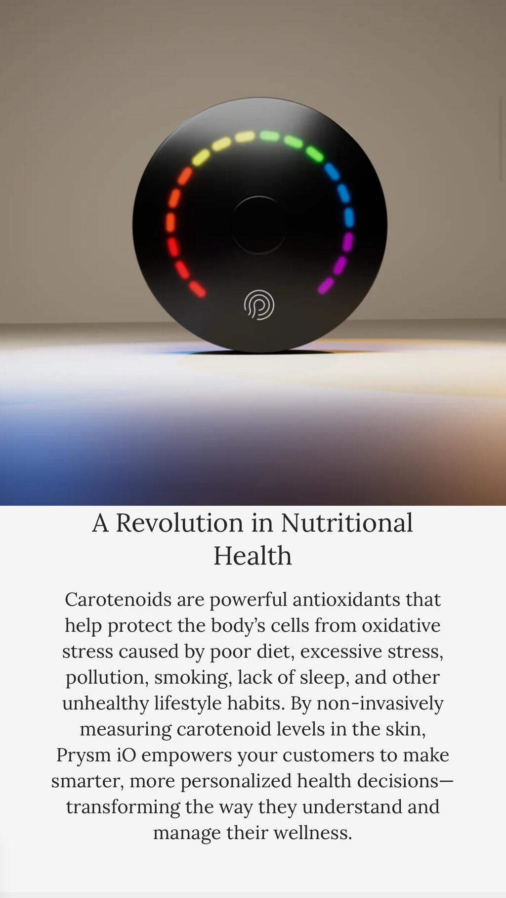 Prysm iO™ Carotenoid Level Scanner - Real-Time Antioxidant Insights for Healthy Aging - SD Cosmetics Care