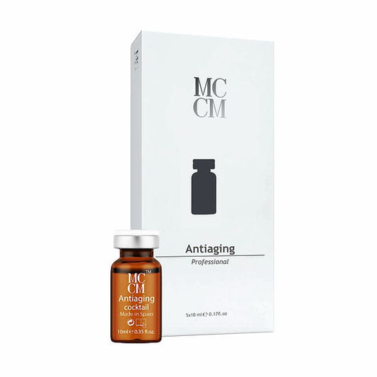 MCCM Medical Cosmetics Antiaging Cocktail pack featuring five 10ml vials for skin rejuvenation.