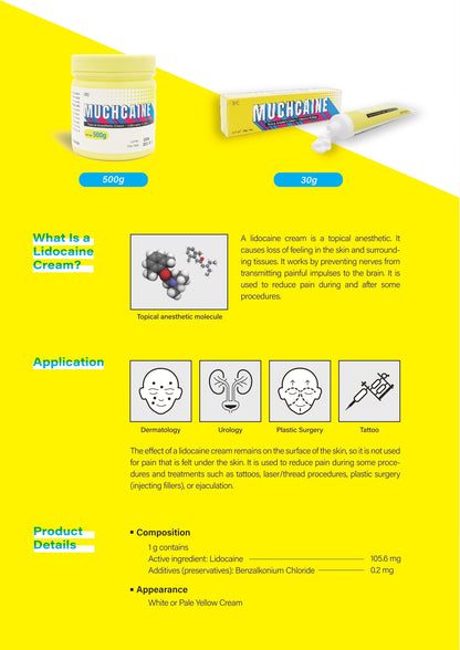 Muchcaine Numbing Cream 10.56% - Fast-Acting Anesthetic for Tattoos, Injections & Laser Treatments 30g - SD Cosmetics Care