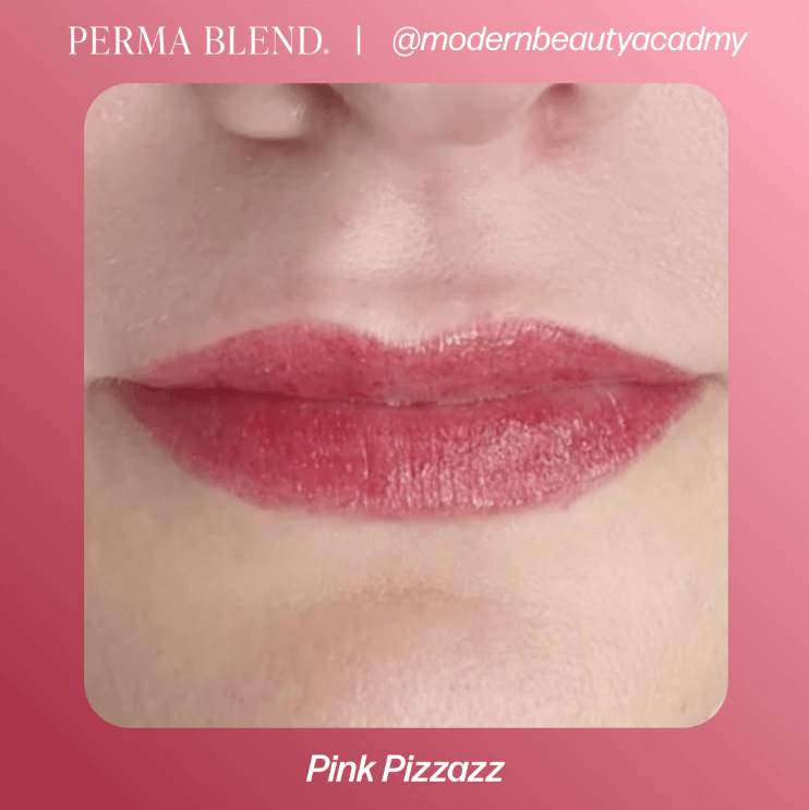 Close-up of Permablend Pink Pizzazz pigment, showing its rich color and texture, perfect for creating glamorous lip looks in permanent makeup.