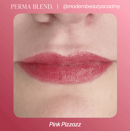 Close-up of Permablend Pink Pizzazz pigment, showing its rich color and texture, perfect for creating glamorous lip looks in permanent makeup.