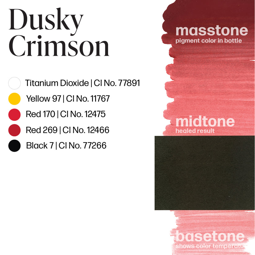 Swatch of Permablend Dusky Crimson, demonstrating its rich pink-skewed burgundy color perfect for permanent makeup applications.