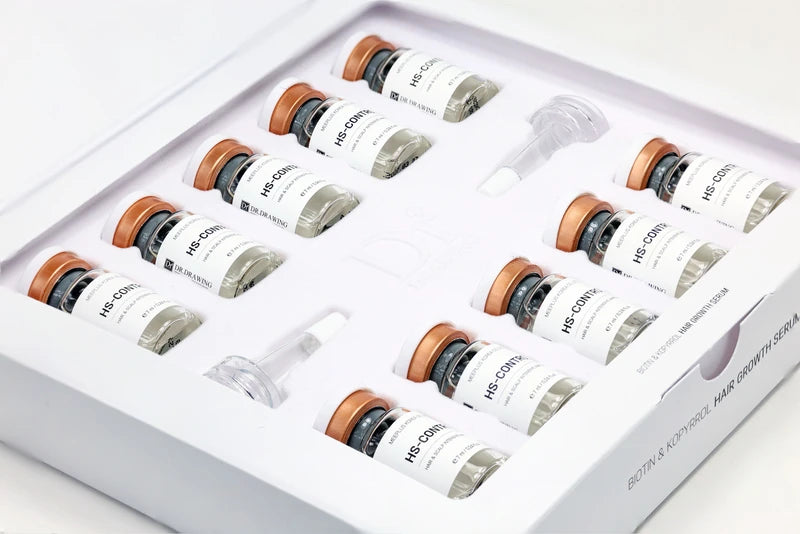 Dr. Drawing Dr Drawing HS Hair & Scalp Ampoule 7ml (1 Vial) featuring copper tripeptide and botanical scalp support in Dr Drawing HS Hair & Scalp Ampoule, Dr drawing meso solution, Meso solution, Meso solution for skin and hair, Meso Solutions, Meso solutions for Hair & Skin, and Whitening Meso solution serum.
