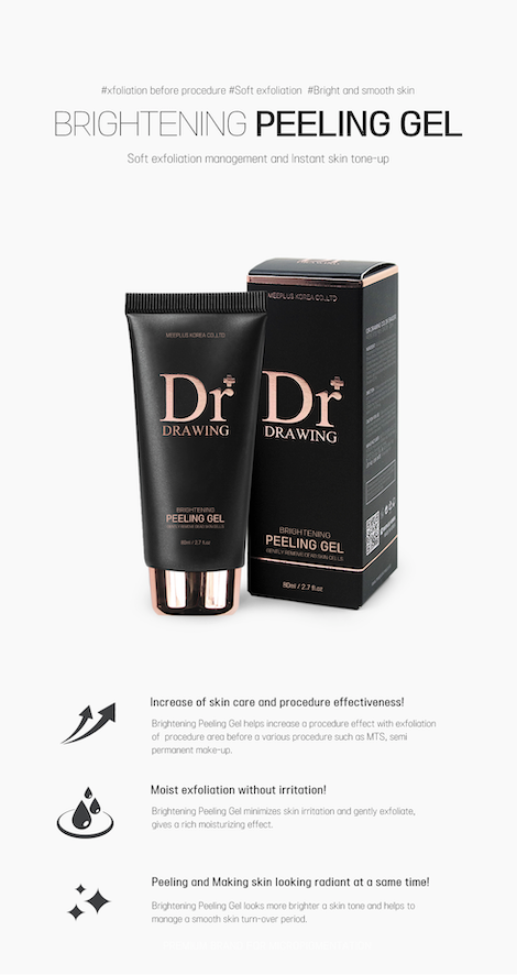 Dr. Drawing Brightening Peeling Gel 80 ml displayed against a skincare backdrop, emphasizing its role in effective skincare routines.