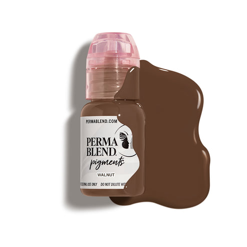 Visual representation of Permablend Walnut, highlighting its rich medium brown color suitable for custom eyebrow shading and safety-tested formulation.